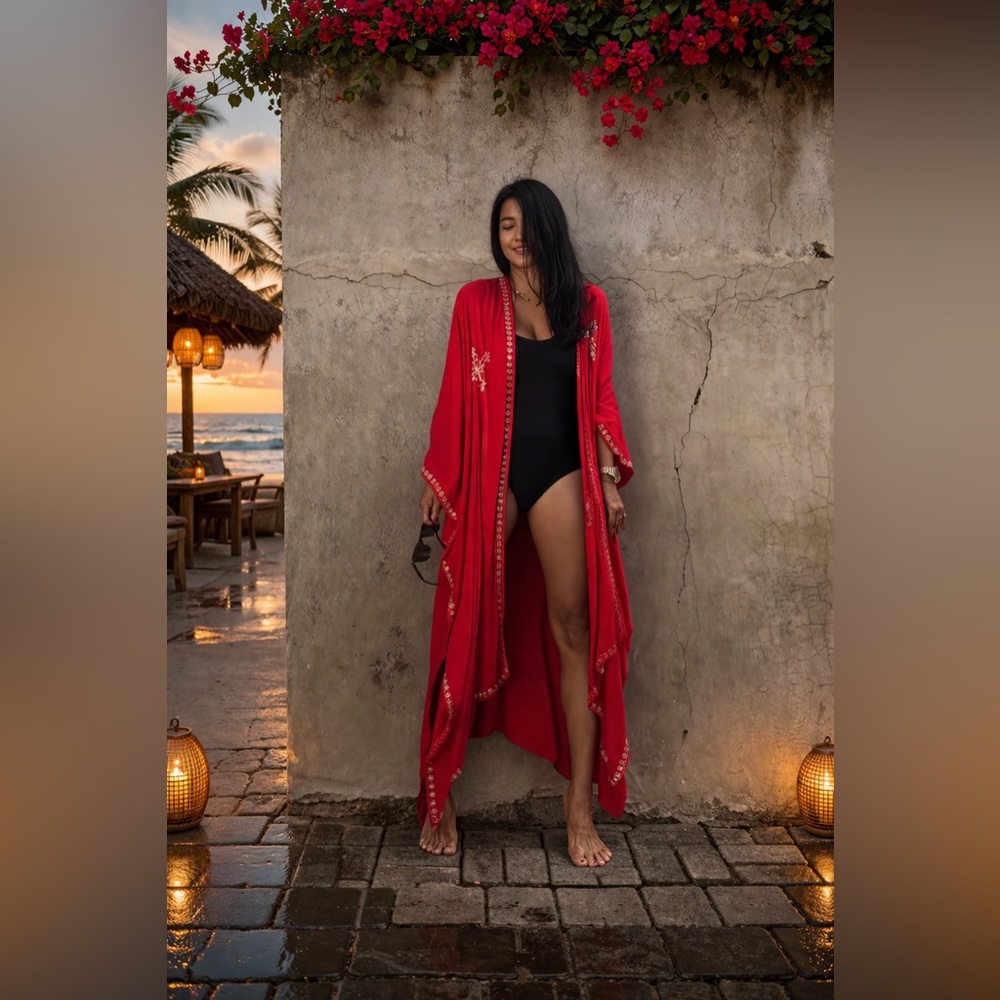 Embroidered Swim Cover-Up Kaftan kimono